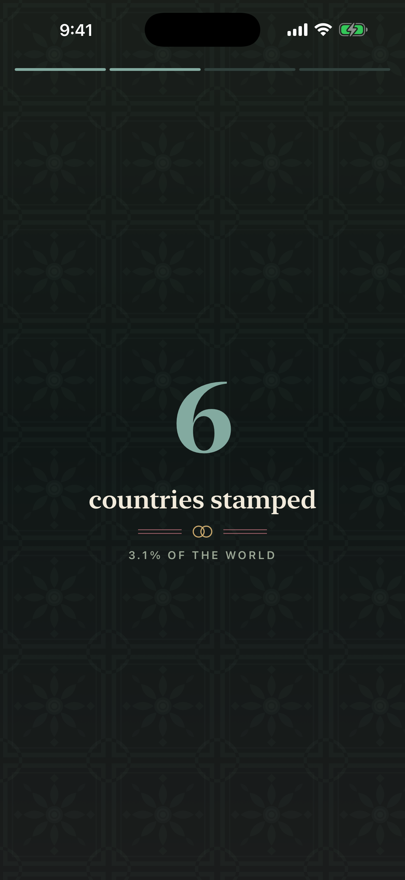 Reveal screen celebrating stamped countries